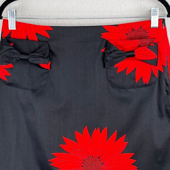 Grace Dane Lewis Workshop A-Line Black Red Sunflower Knee Lgth Mini Skirt 6 NWT - Picture 3 of 14